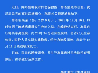 “2岁男童输液后不幸离世，官方通报揭示悲剧真相”